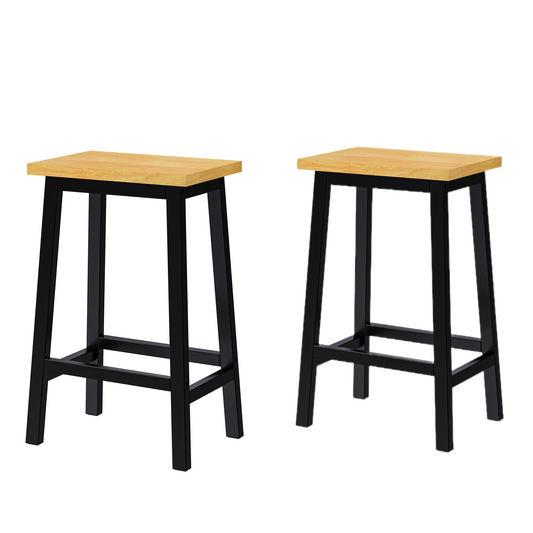 Sirianna - Set of 2 - 26" Black Solid Wood Bar Stools, Farmhouse Counter Chairs with Footrests