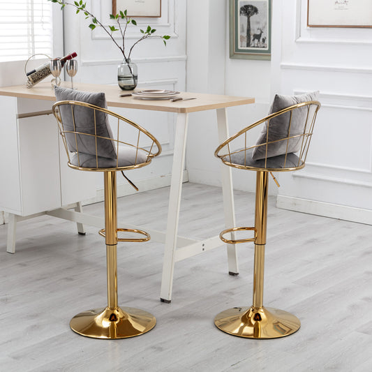 Greya - Set of 2 - 24" Pure Gold Plated - 360° Rotation - Adjustable Height - Dining Room & Bar Seating - 42 Inches