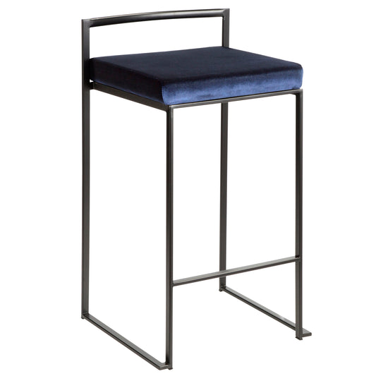 Azura - Set of 2 - 26" Black Counter Stools with Blue Velvet Seat