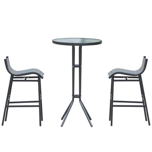 Hollie - Set of 2 - 23.5" Charcoal Gray Round Pub Table with Bar Height Outdoor Bistro Chairs
