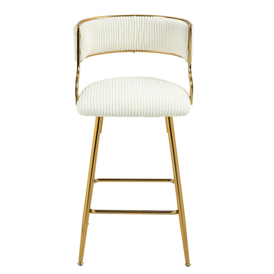 Hesterly - Set of 2 - 26” Beige Corduroy Counter Height Bar Stools with Gold Chrome Base and Backrest