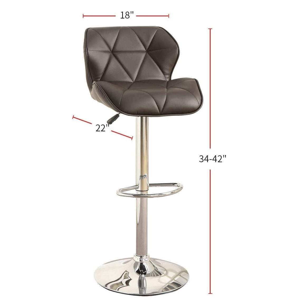 Hazelton - Set of 2 - 26" Brown Faux Leather Adjustable Counter Height Stools with Chrome Base & Gas Lift - Modern Swivel Bar Chairs for Dining Room