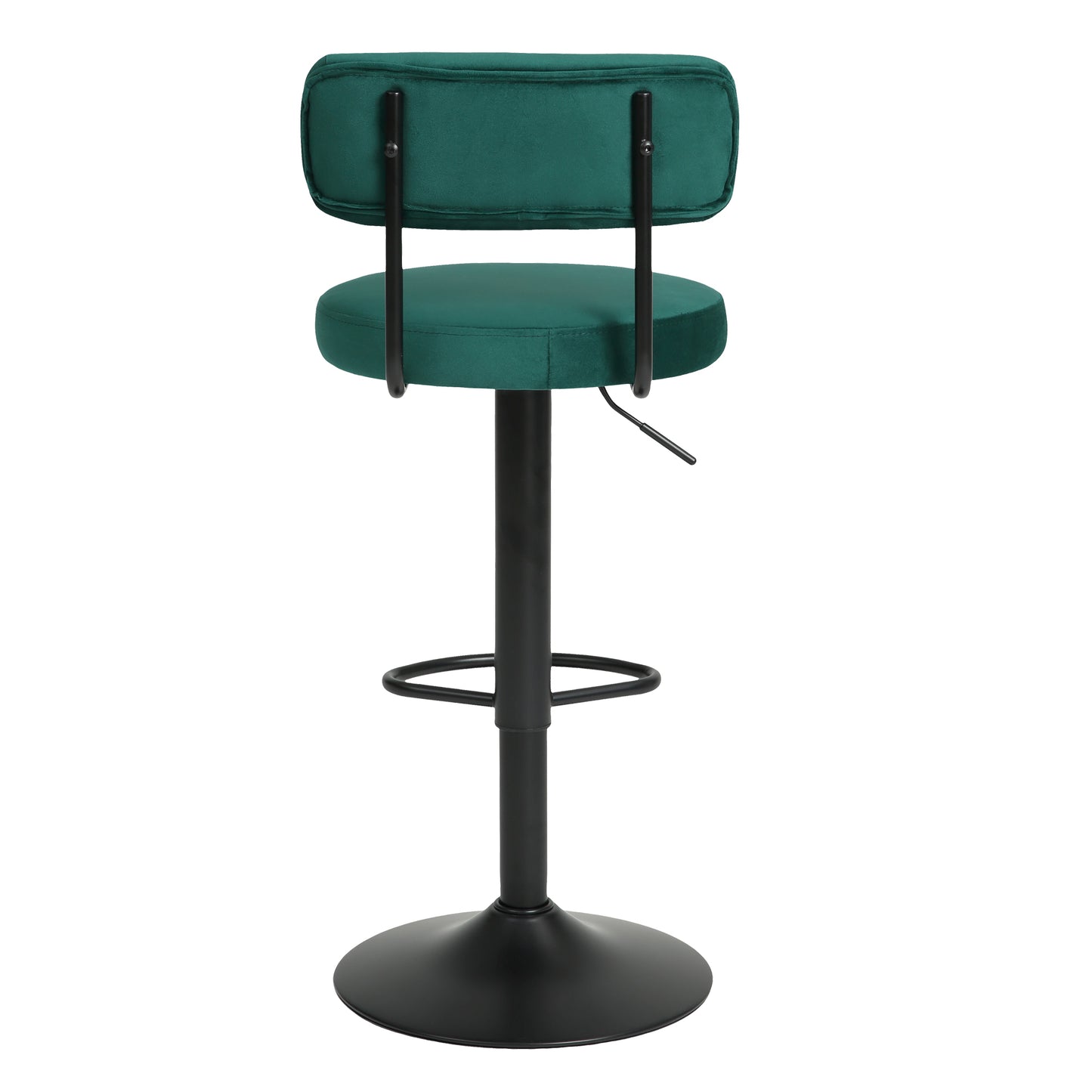 Hendrio - Set of 2 - 24.5"-30.5" Green Velvet Adjustable Bar Stools with Curved Backrest, Swivel Counter Height