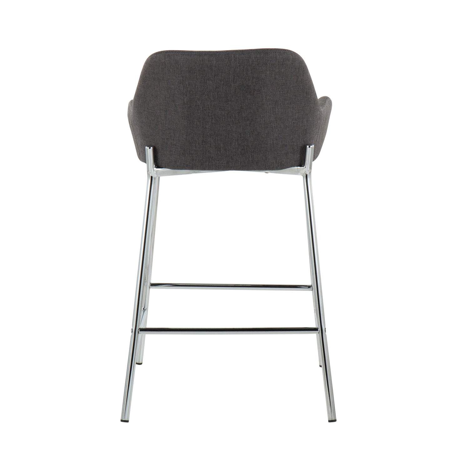 ElevéDesigns - Set of 2 - 26" Charcoal Upholstered Counter Stools with Chrome Metal Frame, Padded Seat & Back, Contemporary Fixed-Height Design