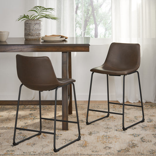 Hartlake - Set of 2 - 24" Vintage Style Brown & Black Counter Stools with Comfortable High Back Design