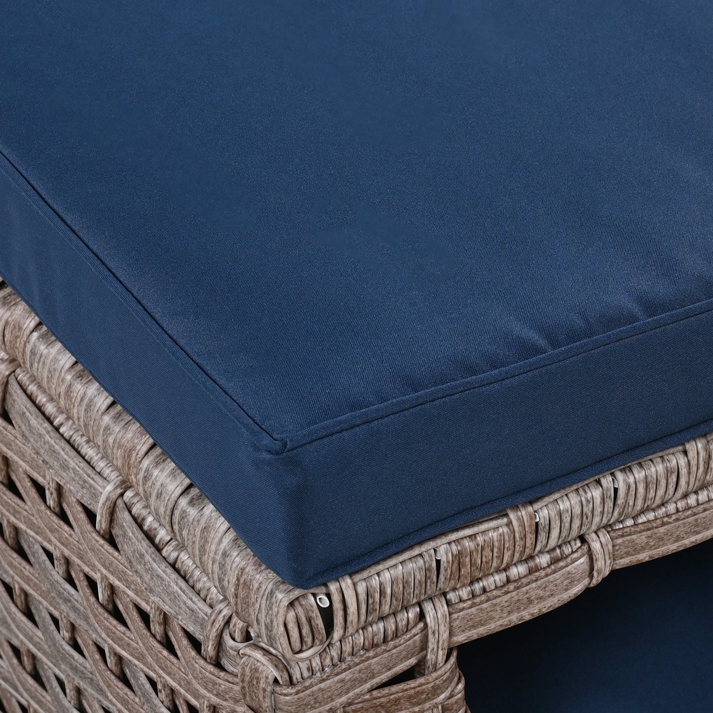 Hyronthia - Set of 2 - 35" Swivel Rocking Patio Chairs with Navy Cushions, Cool Bar Table, and Ottoman Pet House