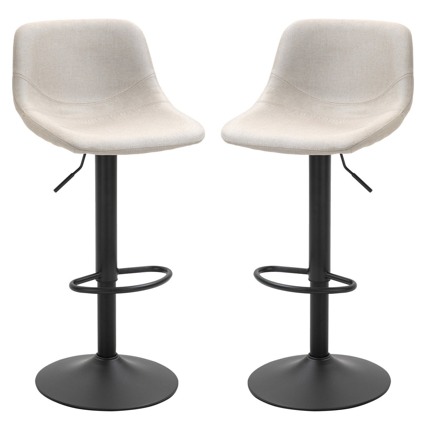 Adero - Set of 2 - 26" Adjustable Cream White Counter Stools with Swivel Cushioned Seats and Sturdy Metal Base