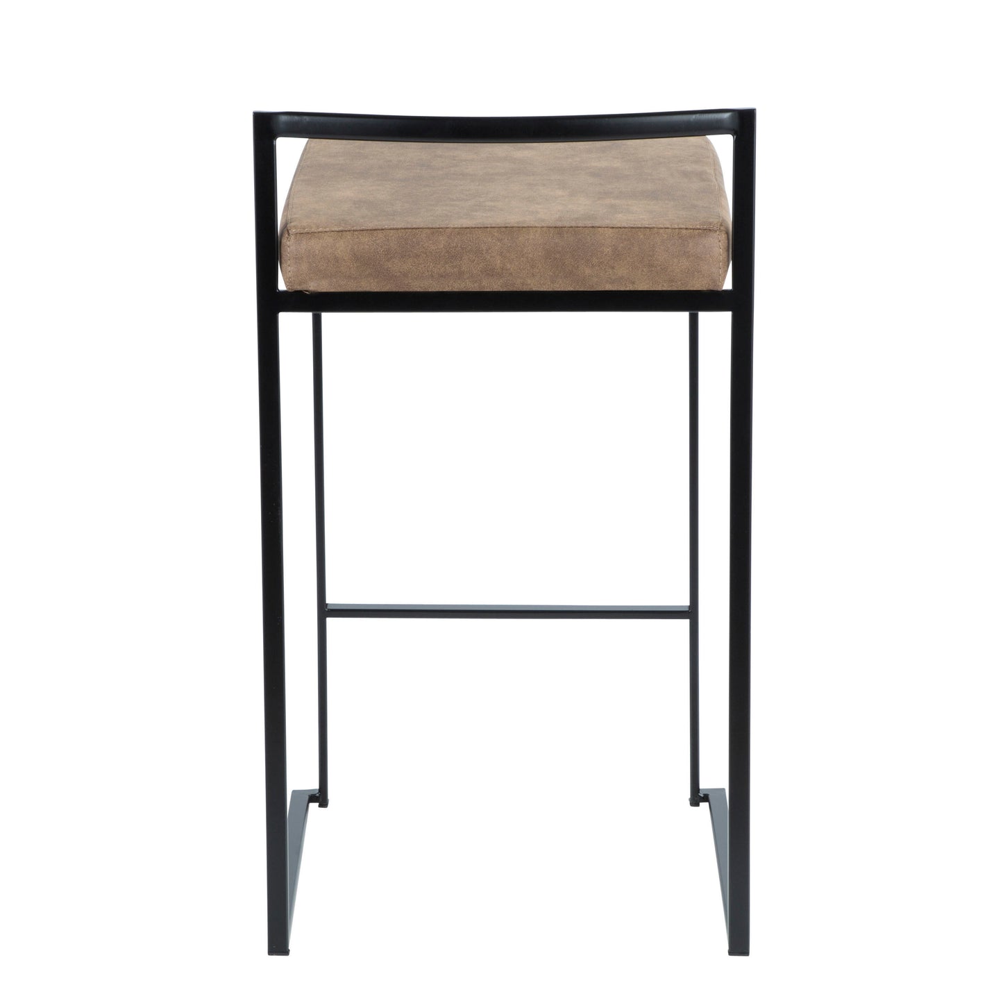 Farnsworth - Set of 2 - 24" Stackable Counter Stools with Black Frame and Brown Cowboy Fabric Cushions