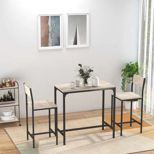 Mira - Set of 3 - 24" Natural Finish Counter Height Dining Set with High Back Stools for Small Spaces