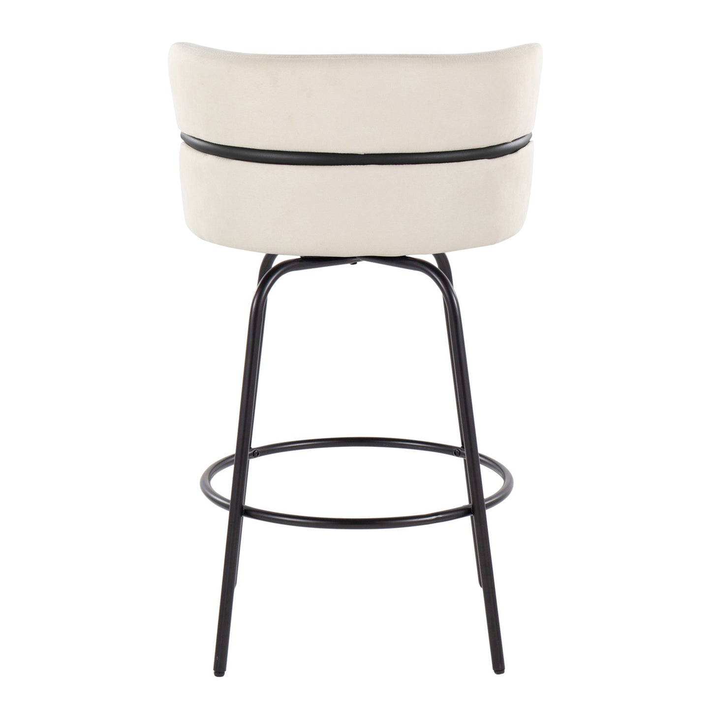 Chic - Set of 2 - 26" Cream Fabric Fixed-Height Swivel Counter Stools with Black Metal Frame
