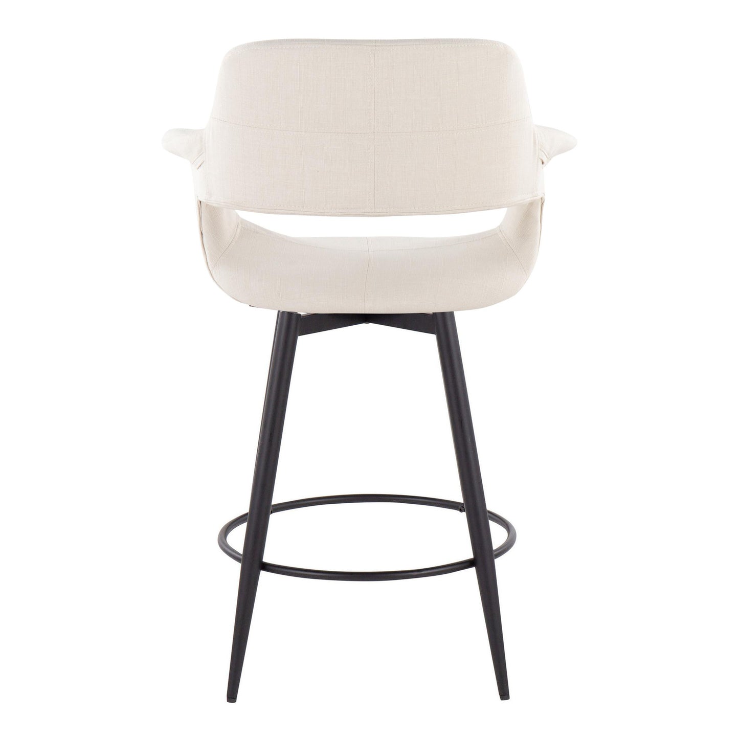 Henfryn Set of 2 - 26" Cream Fabric Mid-Century Counter Stools with Swivel & Matte Black Metal Base