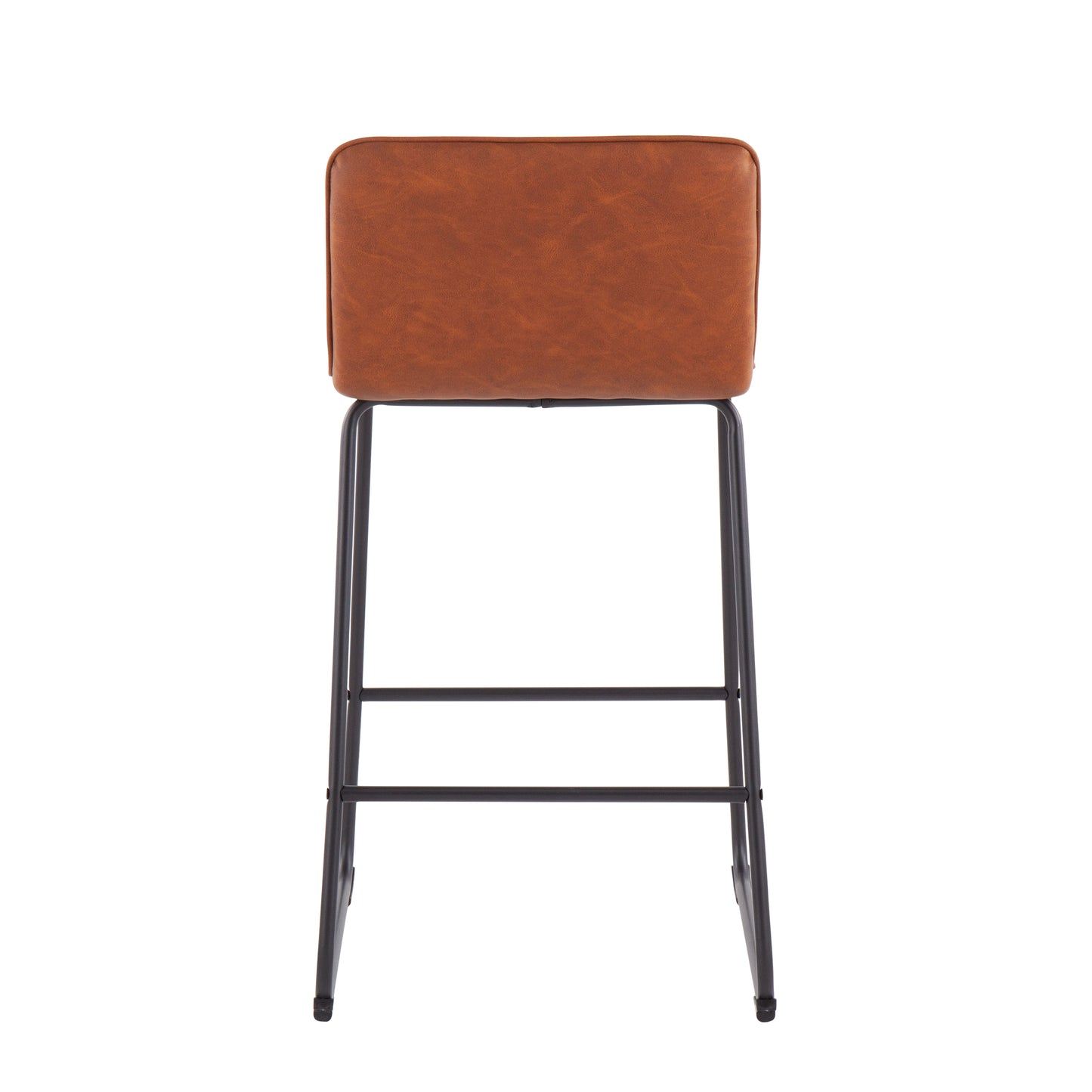 Cyrus - Set of 2 - 21" Fixed-Height Counter Stools in Black Metal & Camel Faux Leather, Contemporary High-Back Design for Kitchen, Bar, or Dining