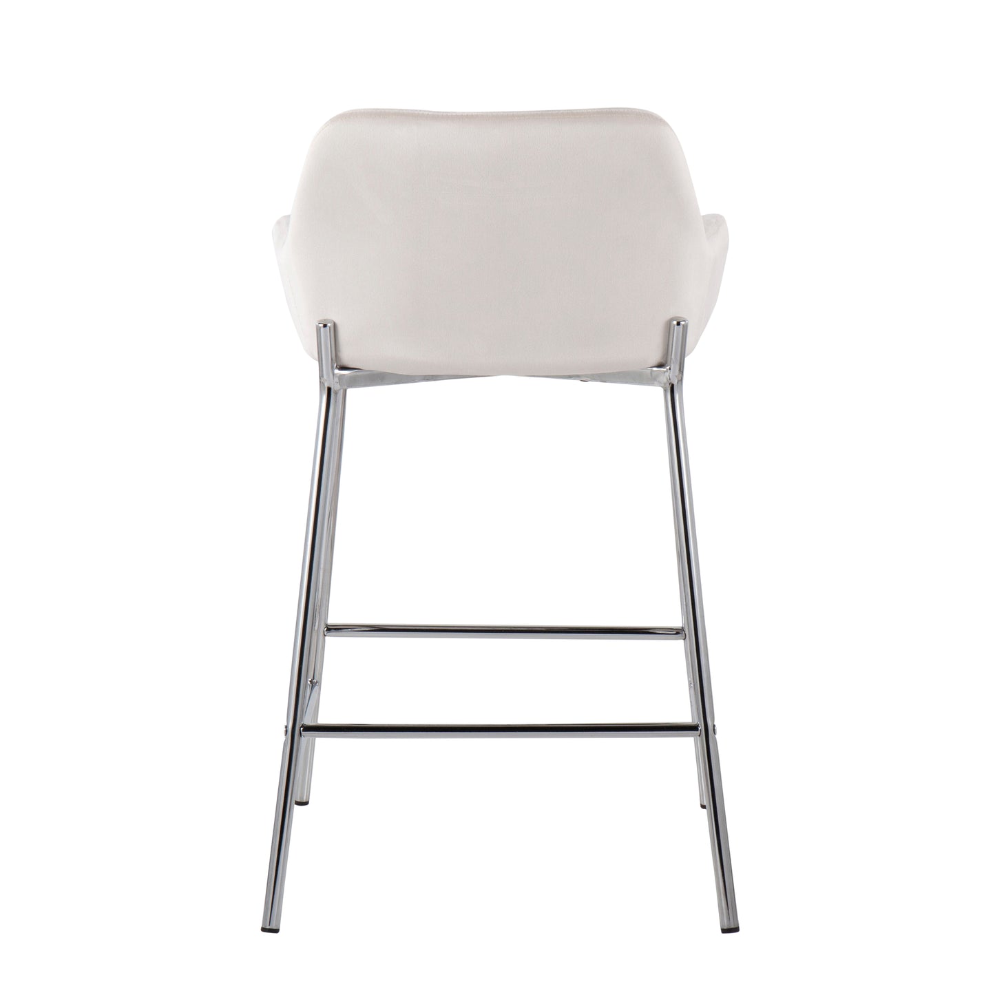 Lorvis - Set of 2 - 26" White Velvet & Chrome Counter Stools with Padded Backrest