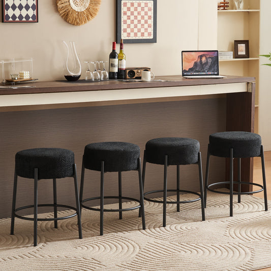 Helvett- Set of 2 -24" Set Black Upholstered Round Bar Stools with High Resilience Foam-Tall Modern Dining Chairs for Kitchens & Bars