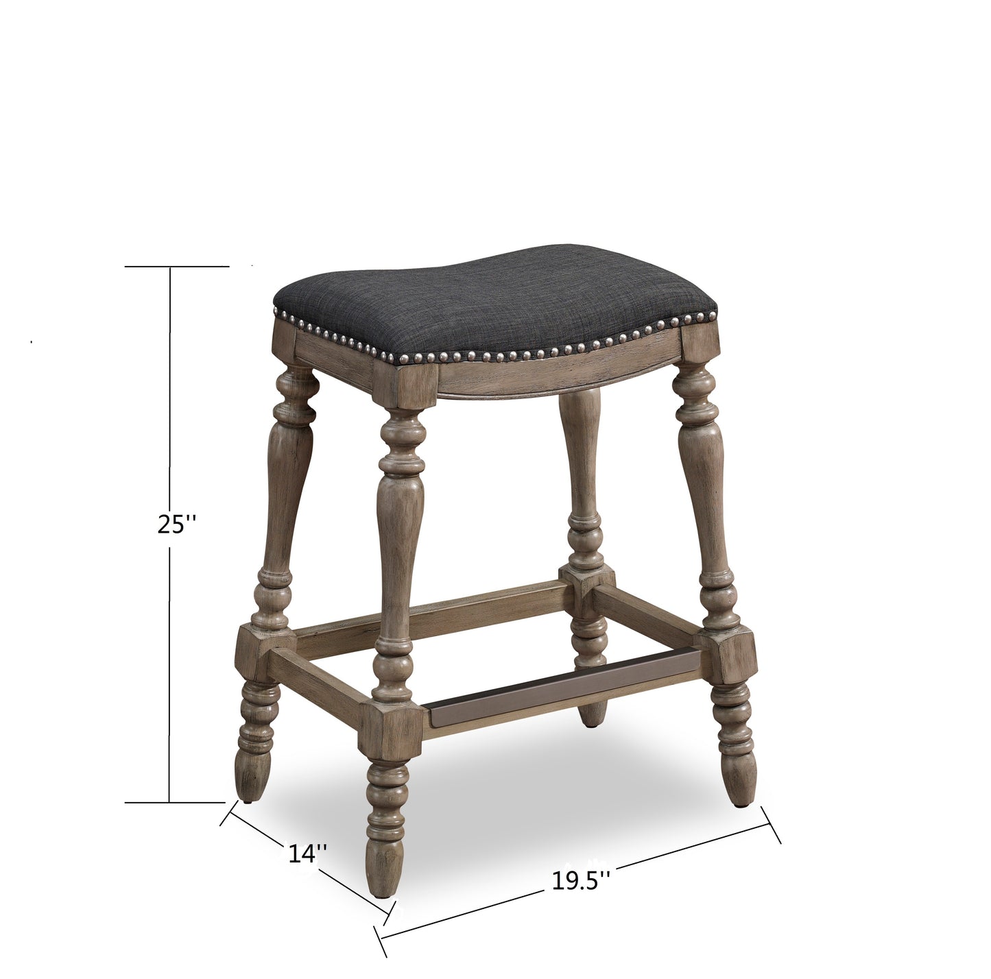 Ellington - Set of 2 - 26" Charcoal Grey Saddle Seat Counter Stools with Foam Cushion and Turned Legs