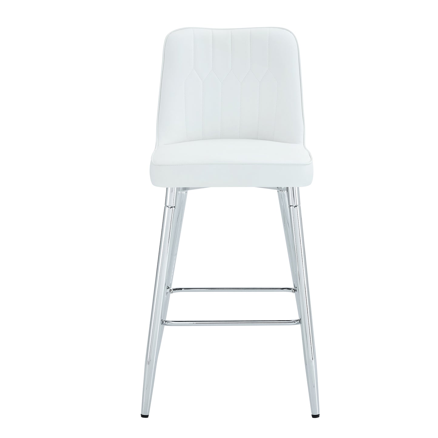 Arc - Set of 2 - 27" White PolyUrethane Leather Bar Stools with Silver Cross-Leg Reinforcement