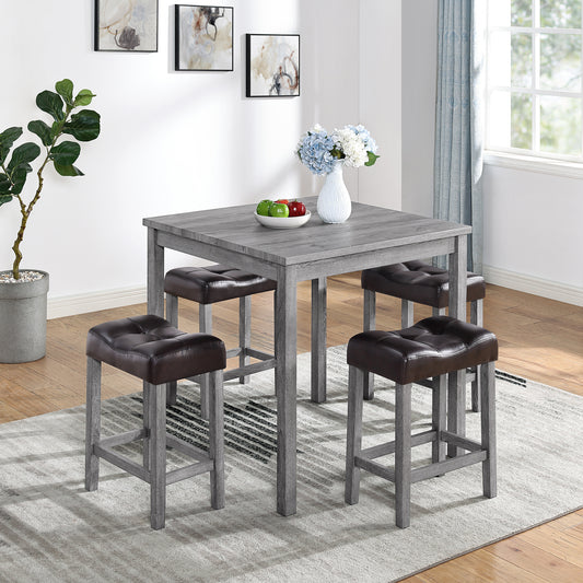 Vincent - Set of 5 -24" Elegant Brown & Light Gray Industrial Dining Table with Ergonomic Stools, Space-Saving Kitchen & Dining Furniture