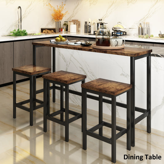 Thalor - Set of 2 - 24" Counter Height Stools with Extra Long 60.2" Brown Table and Footrest, Space-Saving Design
