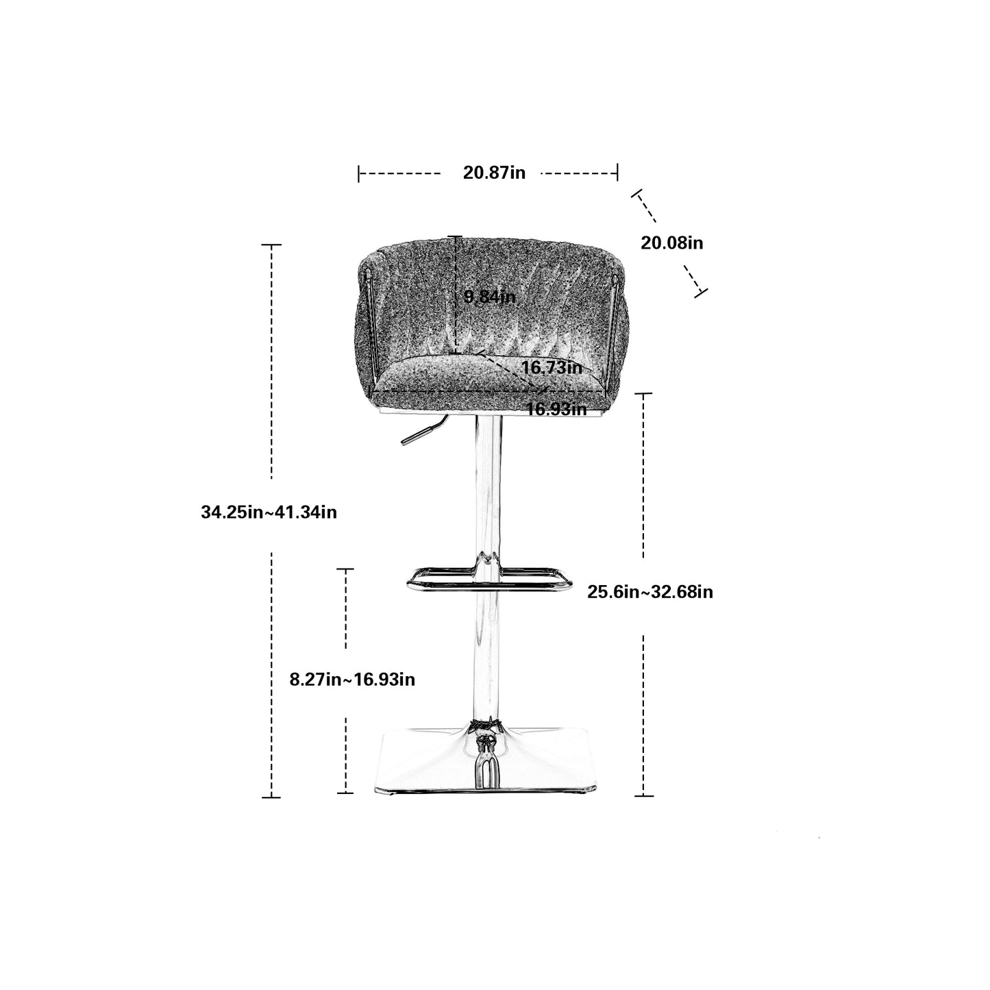 Elegance - Set of 2 - 25" Adjustable Vintage Swivel Bar Stools with Backrest and Footrest, Emerald Bouclé Upholstery