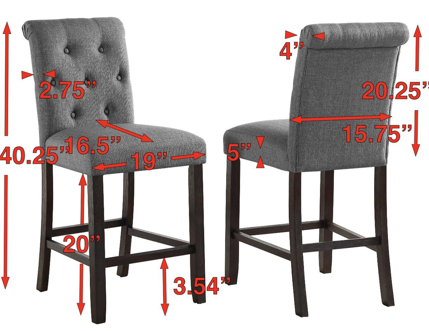 Stirling - Set of 2 - 25" Tan Tufted Wood Counter Stools with Espresso Legs