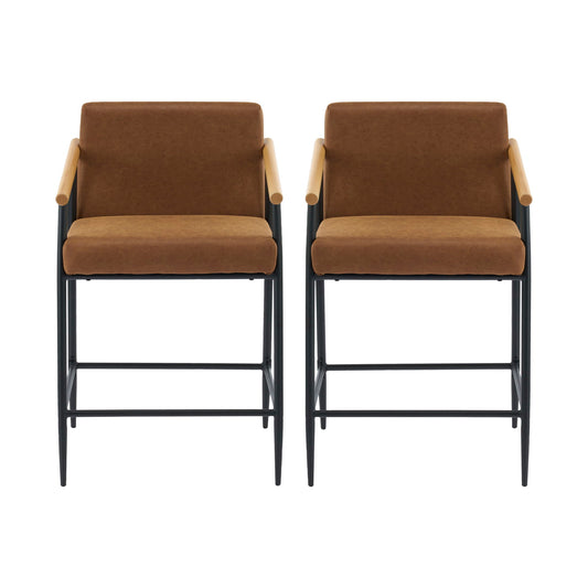Mid Century Modern Counter Stool Set With Iron Frame