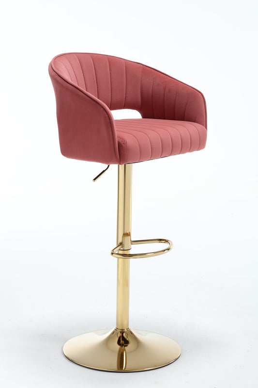 Hengming - Set of 2 - 28" modern velvet bar chair, back hollowed-out with armrest, gold horn cross-legged, height adjustable