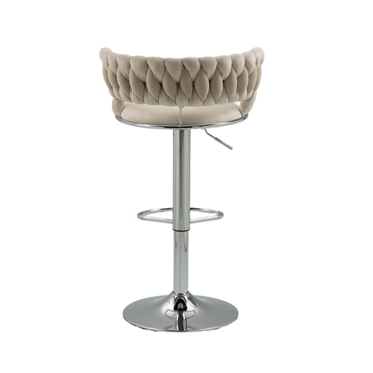 Alina - Set of 2 - 24"-31" Ivory Velvet Adjustable Swivel Bar Stools with Backrest and Footrest