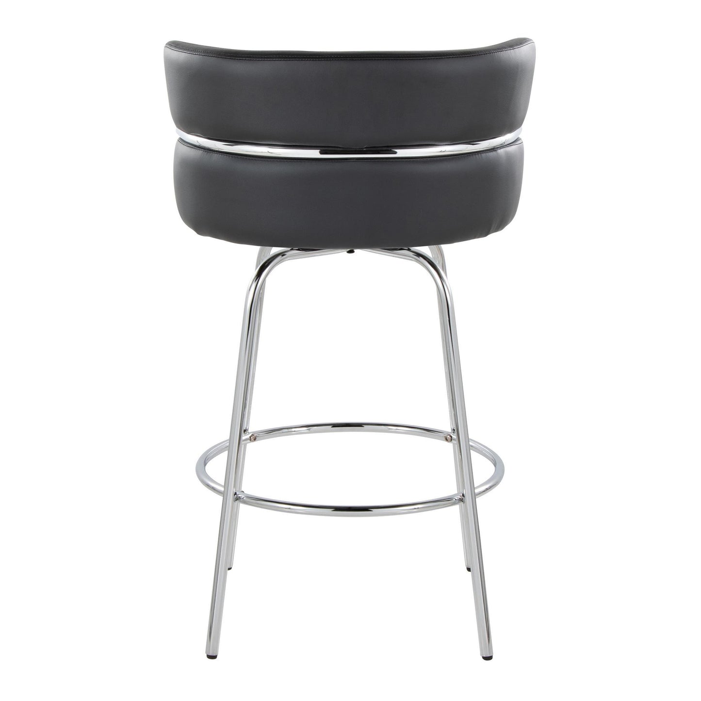 Caden - Set of 2 - 26" Black Swivel Counter Stools, Chrome Metal & Faux Leather