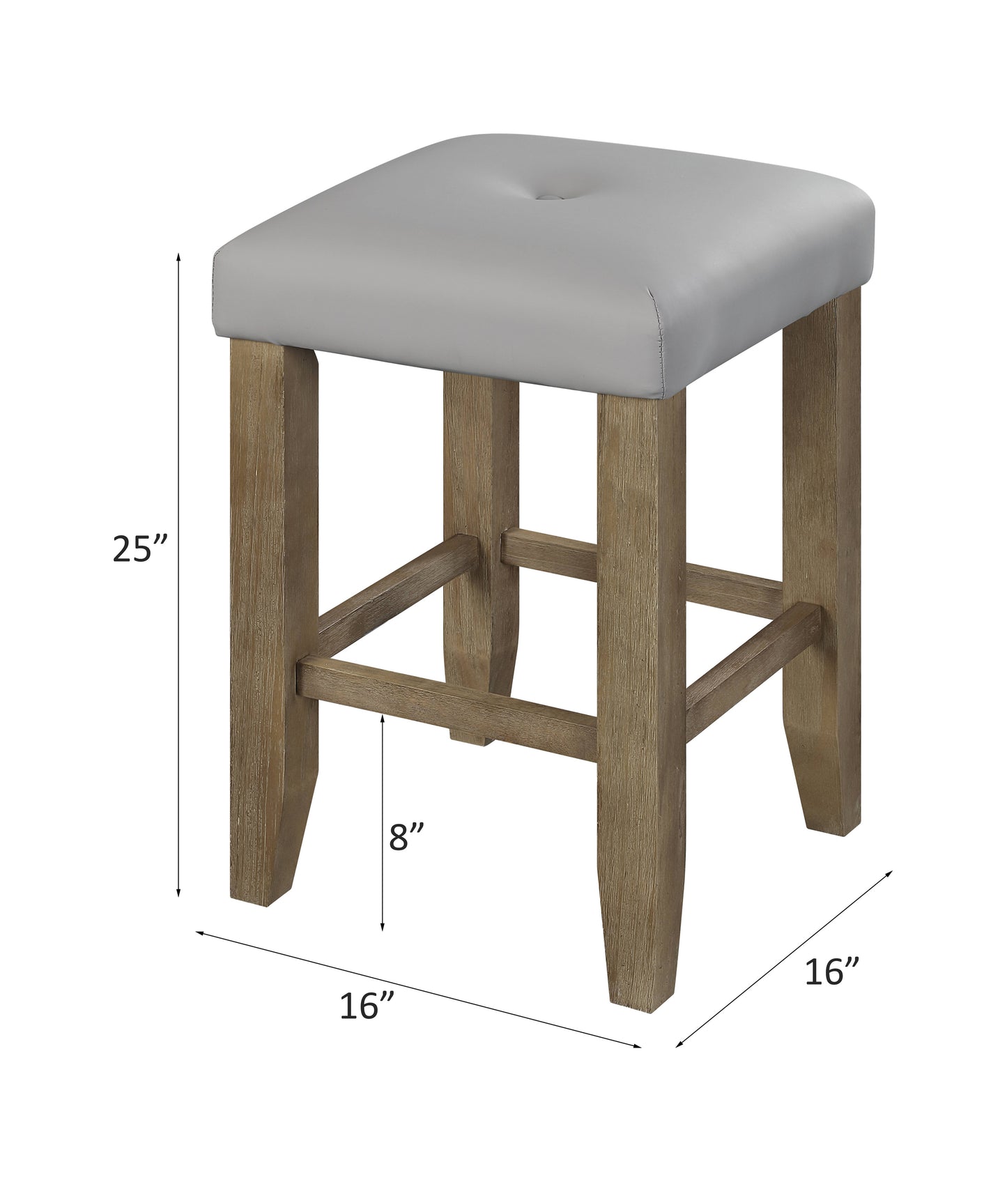 Emberlyn - Set of 2 - 24" Gray PU Leather & Oak Counter Height Stools with Padded Seats