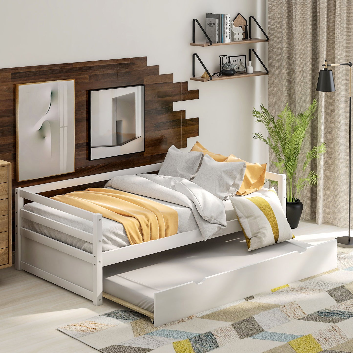 Twin Daybed With Trundle Frame Set - White