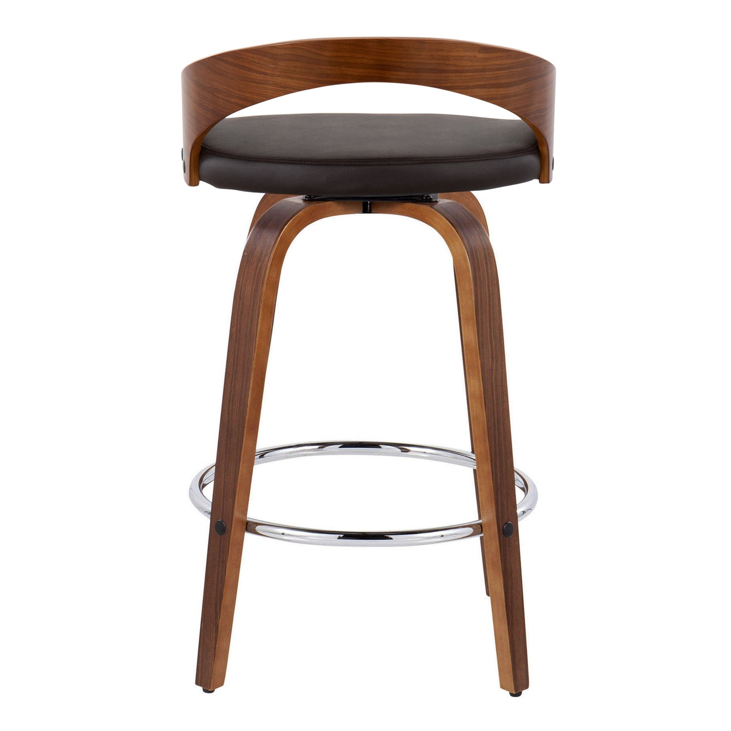 Glynnis - Set of 2 -21" Walnut Wood & Brown Faux Leather Swivel Counter Stools with Chrome Footrest