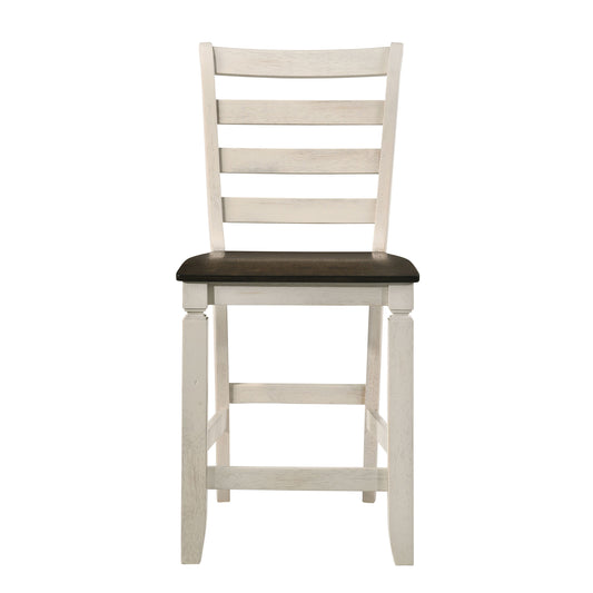 Lathos - Set of 2 - 24" Oak and Antique White Counter Stools with Ladder Back