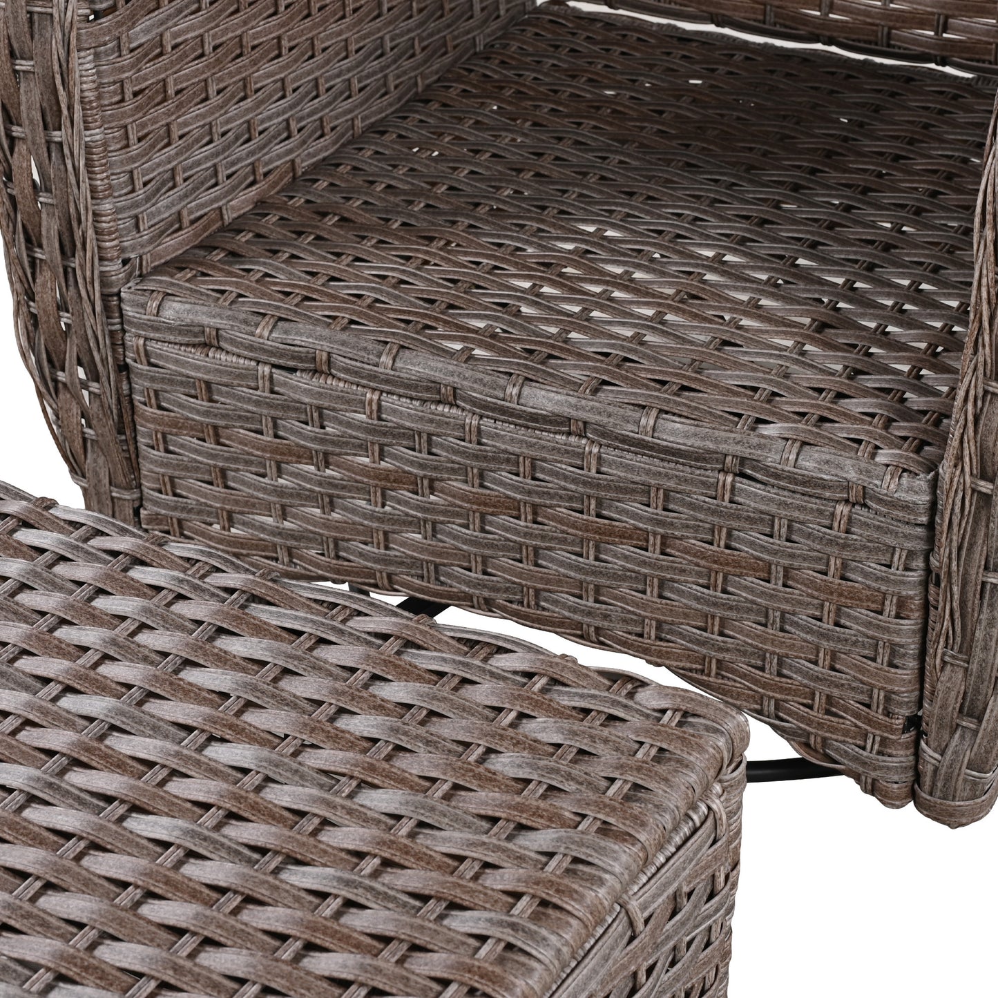 Kamla - Set of 2 - 16" Outdoor Patio Swivel Rocking Chairs with Ottomans, Rattan Wicker, Beige - Includes Pet House Cool Bar & Retractable Side Tray for Backyard, Porch, Balcony