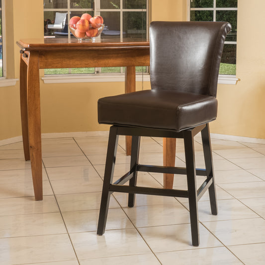Stenton- Set of 2 - 28'' Height Brown PU Leather Swivel Counter Stools