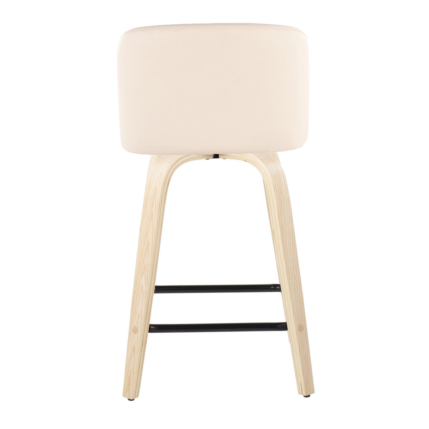 Toven Set of 2- 24" - Contemporary Fixed-Height Swivel Counter Stools with Cream Faux Leather & Natural Wood, Black Metal Footrest by LumiSource