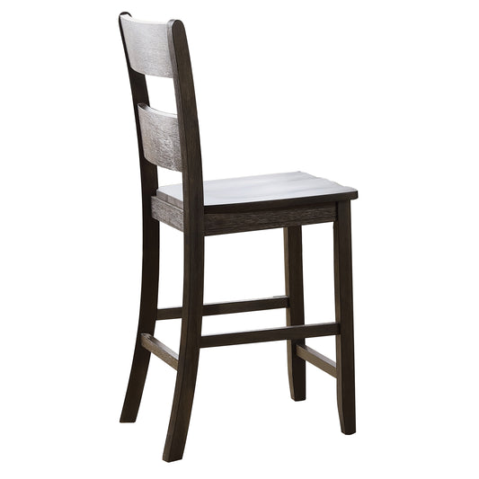 Sanya Walnut - Set of 2 - 24" Distressed Counter Height Bar Chairs with Ladder Back, Solid Wood Design for Dining Room