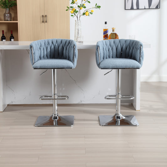 Myhae - Set of 2 - 30" Light Blue Vintage Swivel Bar Stools with Backrest & Footrest, 24" Counter Height