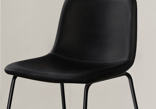 Modern - Set of 2 - Black Leather-Look Bar-Height Office Chairs with Slim Black Metal Frame and Curved Backrest for Standing Desk, Home Bar, or Kitchen Island