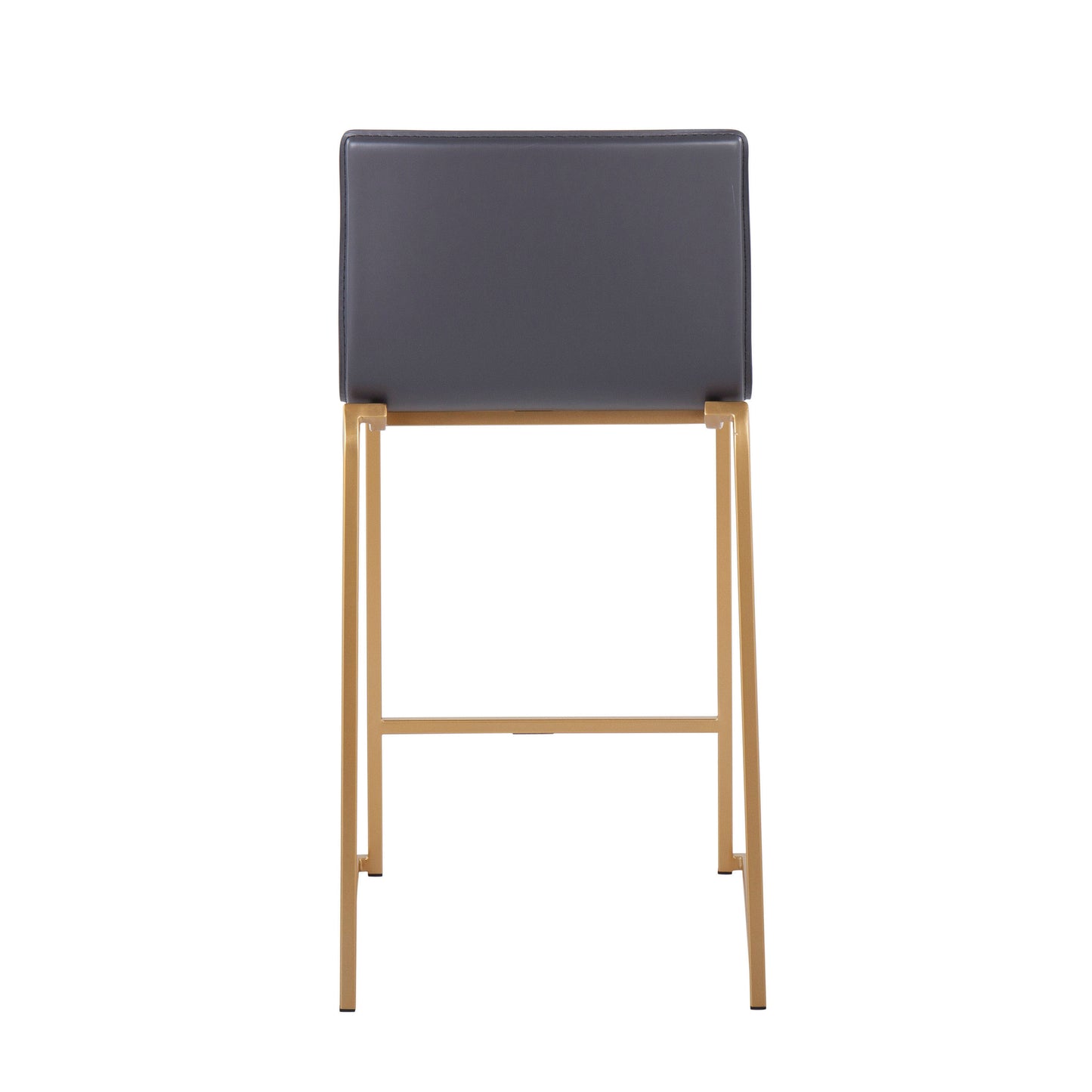 Mazarine - Set of 2 - 26" Counter Stools with Gold Metal Frame and Grey Faux Leather Upholstery, Modern Kitchen Seating