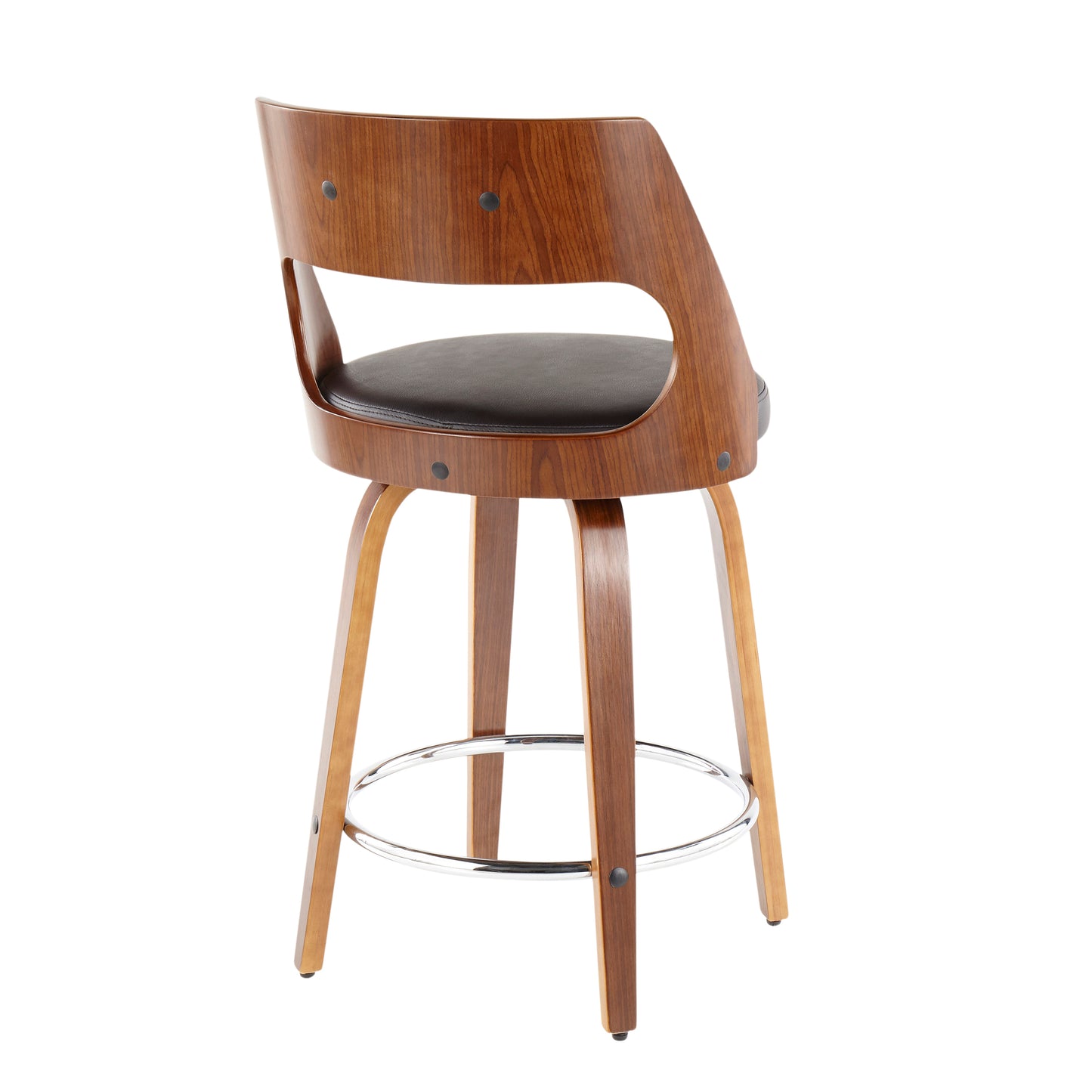Ostrelle - Set of 2 - 24" Walnut Counter Stools with Brown Faux Leather Seat and Swivel Design