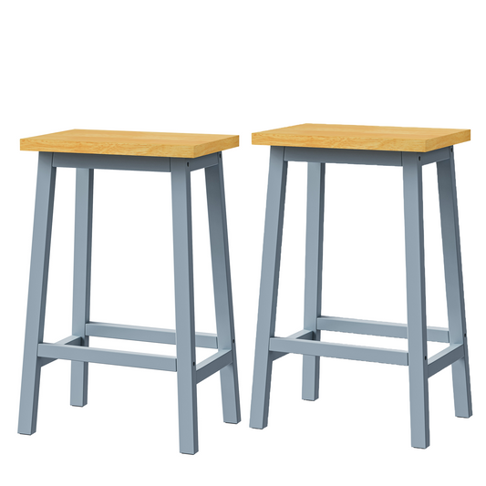 Harbor Grey - Set of 2 - 25.6" Solid Wood Farmhouse Bar Stools with Footrests - Classic & Modern Kitchen Counter Seating