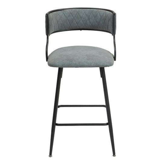 Minavelle - Set of 2 - 24" Fixed-Height Grey PU Counter Stools with Black Powder-Coated Base and Footrest