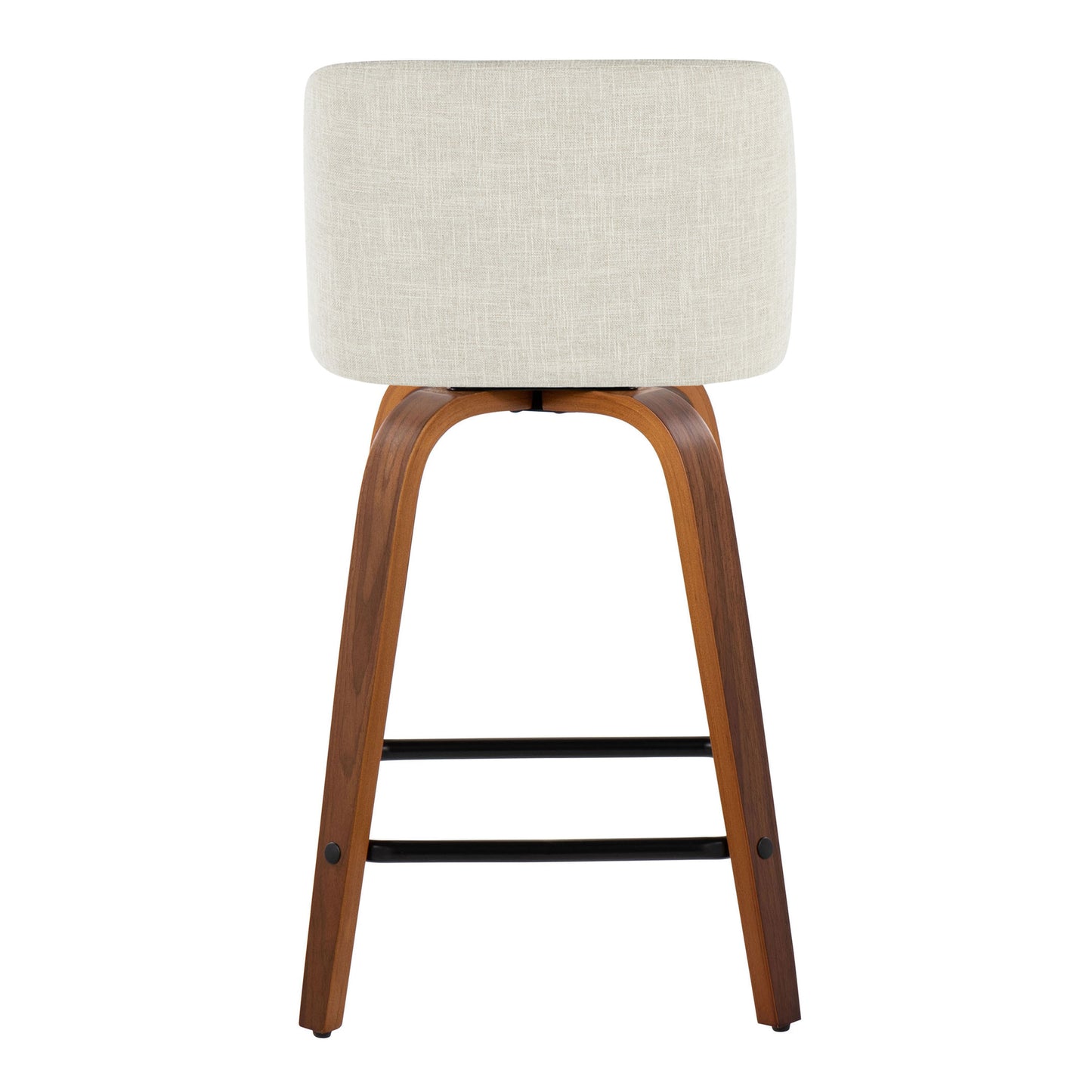 Ternithra - Set of 2 - 24" Mid-Century Modern Fixed-Height Counter Stools with Walnut Wood Frame, Cream Fabric Upholstery, and 360-Degree Swivel