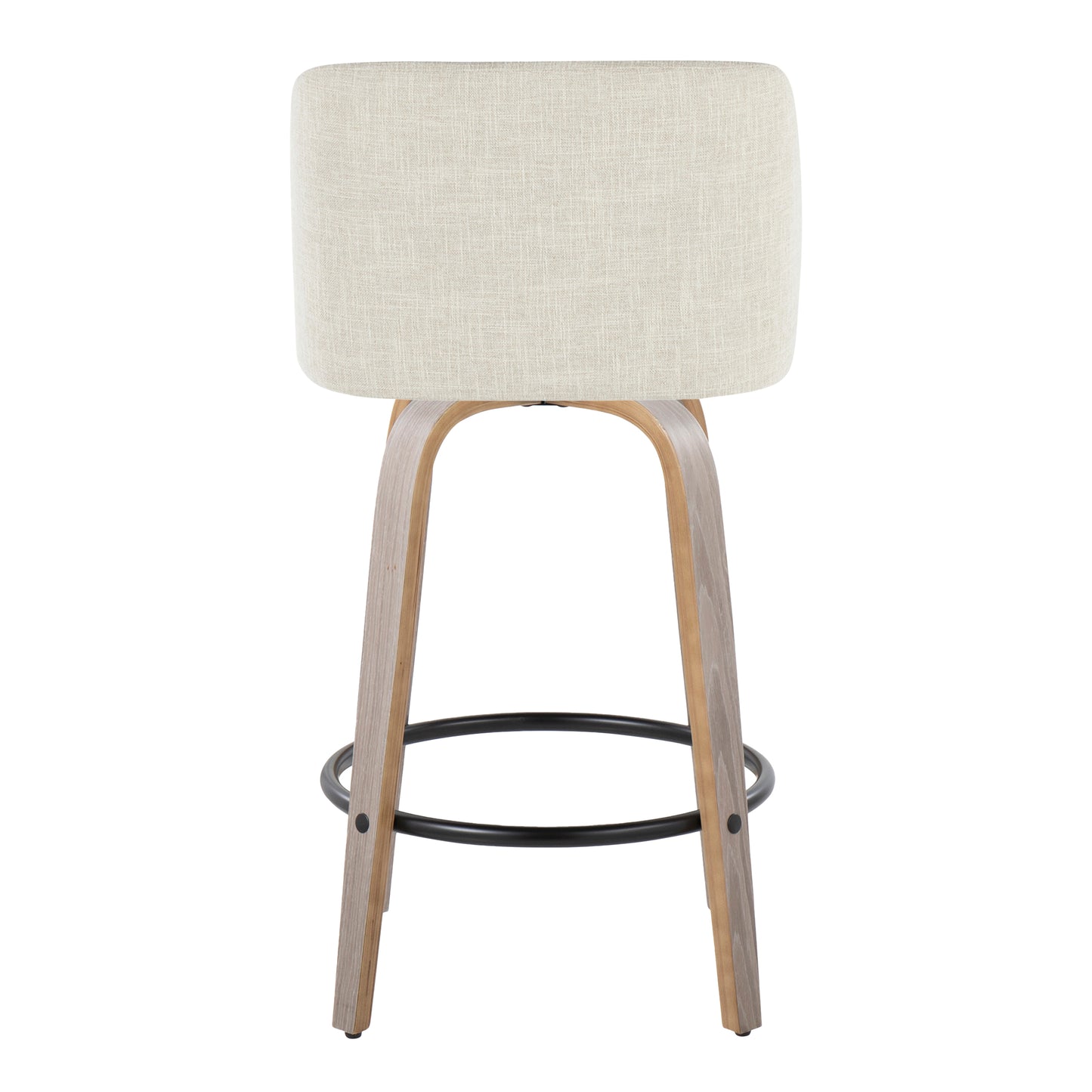Tynan - Set of 2 - 24" Light Grey Wood Counter Stools with Swivel Cream Upholstery and Round Black Footrest