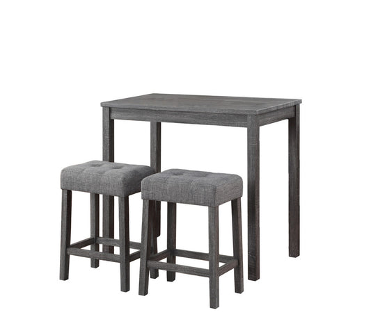 Millbrook- Set of 3 - 24" Gray Pub Table with Tufted Linen Stools, Counter Height
