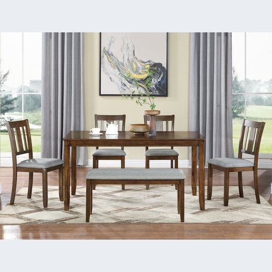 Versatile 6-Piece Dining Table Set with 4 Chairs and Bench