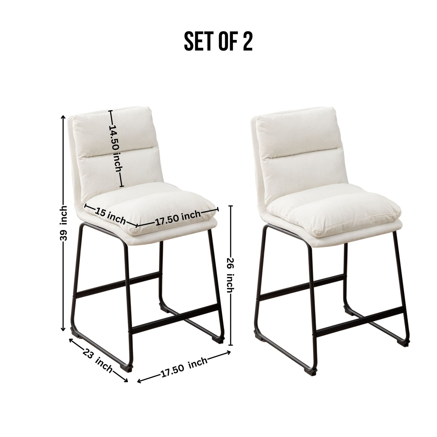 Troy - Set of 2 - 26" Vanilla White Counter Stools with High Back and Faux Leather Upholstery