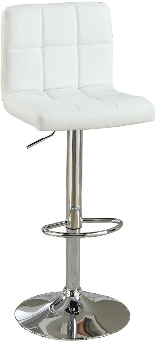 Coretta - Set of 2 - 22" White Faux Leather Adjustable Bar Stools, Modern Kitchen Island Seating with Tufted Backrests