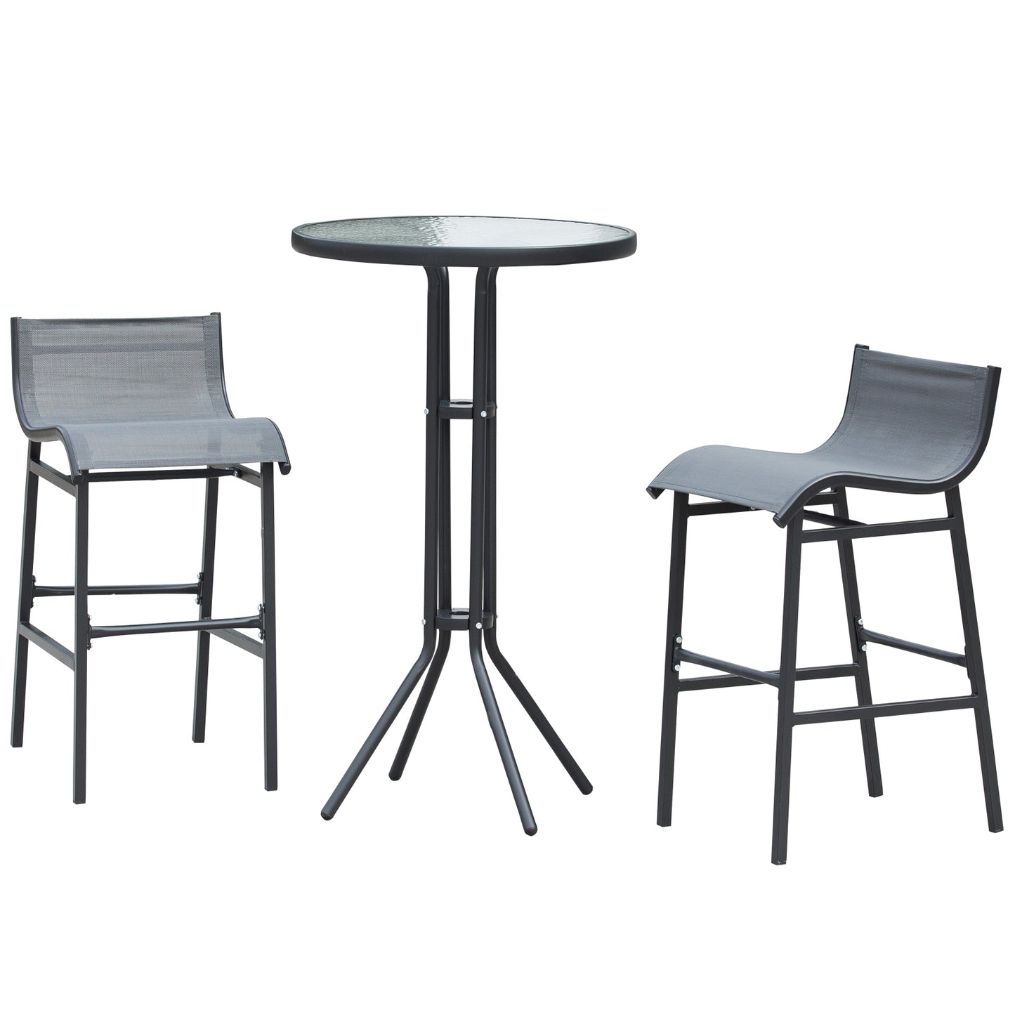 Hollie - Set of 2 - 23.5" Charcoal Gray Round Pub Table with Bar Height Outdoor Bistro Chairs