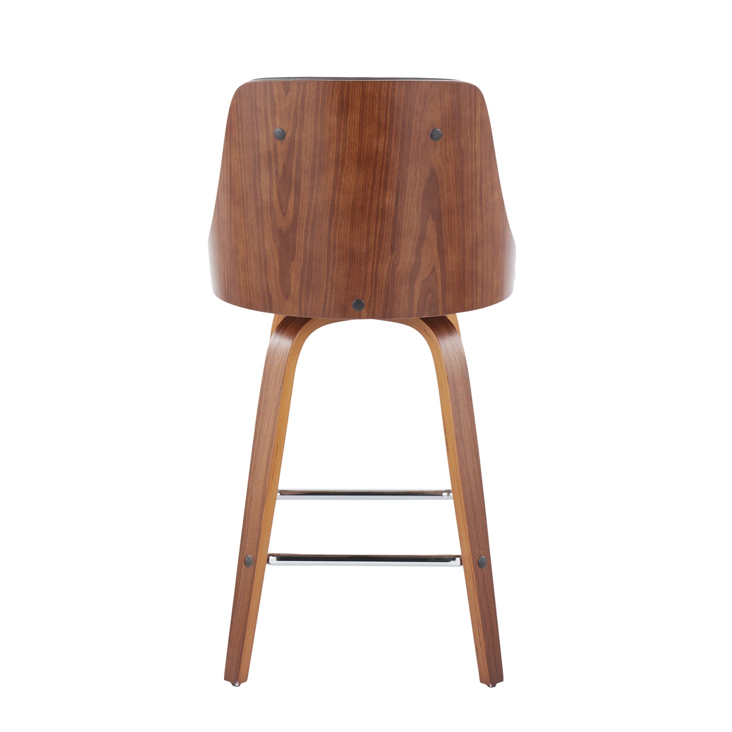 Gianna - Set of 2 - 24" Mid-Century Modern Fixed-Height Counter Stools in Walnut Wood & Grey Faux Leather with Square Chrome Footrest by LumiSource